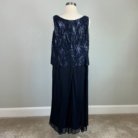 Alex Evenings Sequined Chiffon Midi A-Line Cocktail Dress Navy Blue Size 24W - Picture 6 of 11